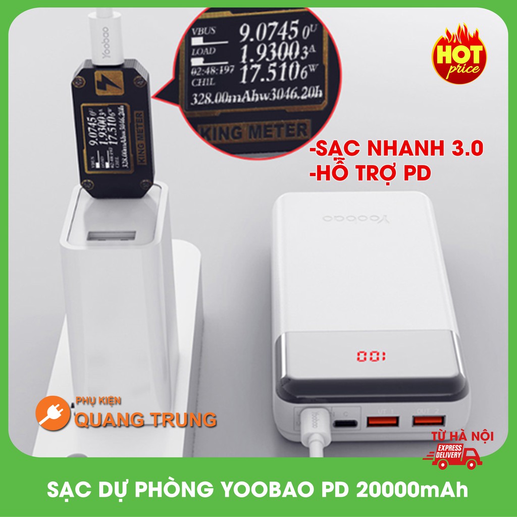 Sạc dự phòng yoobao 20000 mAh,sạc nhanh,hỗ trợ PD,sạc nhanh 3.0