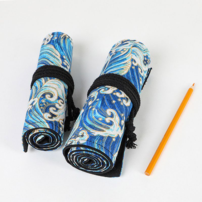 BTF 12/24/36/48/72 Holes Canvas Roll Up Pencil Bag Pen Curtain Case Makeup Wrap Holder Storage Pouch