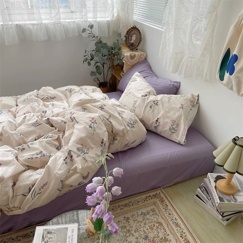 Bộ Chăn Ga Gối ❤️ cotton living 100% đủ size đệm hoa nhí Hàn Quốc miễn phí bo chun nhập khẩu Mượt Decor