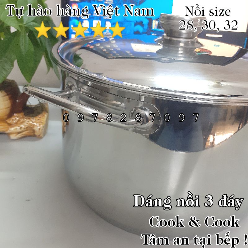 [CHÍNH HÃNG] Nồi luộc gà 3 đáy Vietcook inox 430 đủ size 24cm, 26cm, 28cm, 30cm, 32cm sử dụng được trên bếp từ