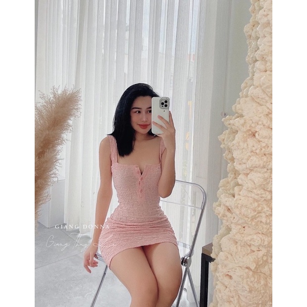 Đầm Xốp Nhăn Dây Bản To Body Ôm Dáng Hot Hit byChang có kèm hình thật | BigBuy360 - bigbuy360.vn