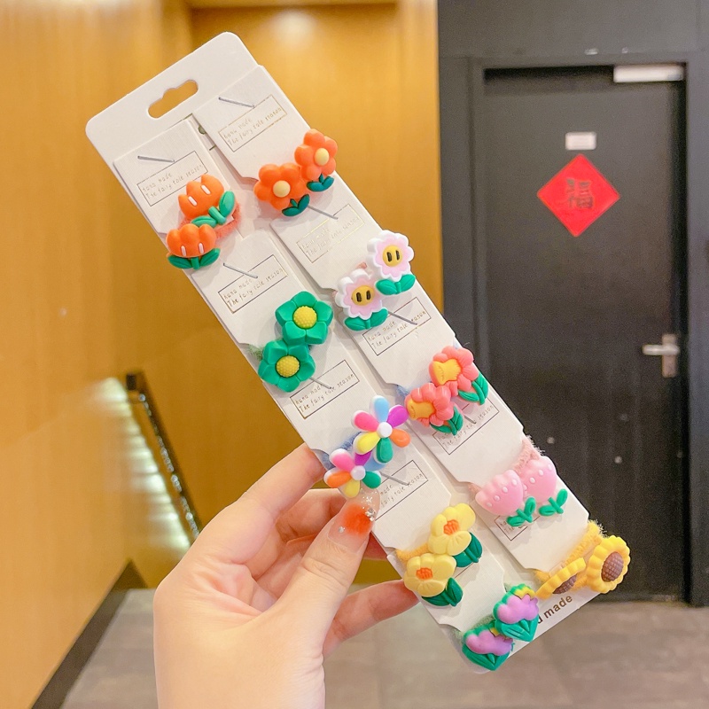 Set 10 Dây Buộc Tóc Cao Su Mini Họa Tiết Hoạt Hình Không Đau Cho Bé Gái