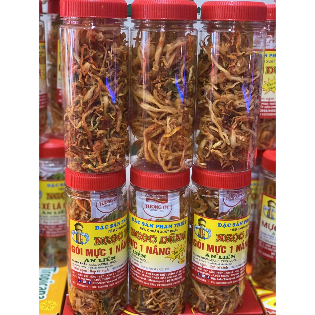 Gỏi Mực Một Nắng Nướng Xé Sợi( ăn liền ) là món ăn ngon của Đặc Sản Biển Phan Thiết NGỌC DŨNG; Hộp 200 gram.HSD 12 tháng