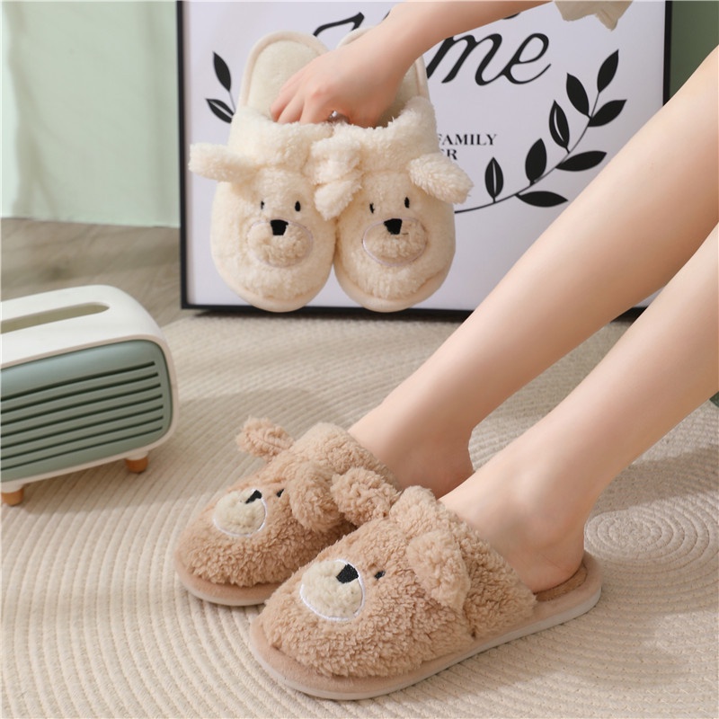 Dép bông mặt cừu💚CAM KẾT CHUẨN💚Dép đi trong nhà nam nữ mùa đông đế cao su chống trơn trượt .
