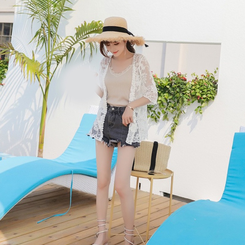 Áo Khoác Cardigan Tay 3 / 4 Thêu Ren Hoa Phong Cách Boho Dành Cho Nữ