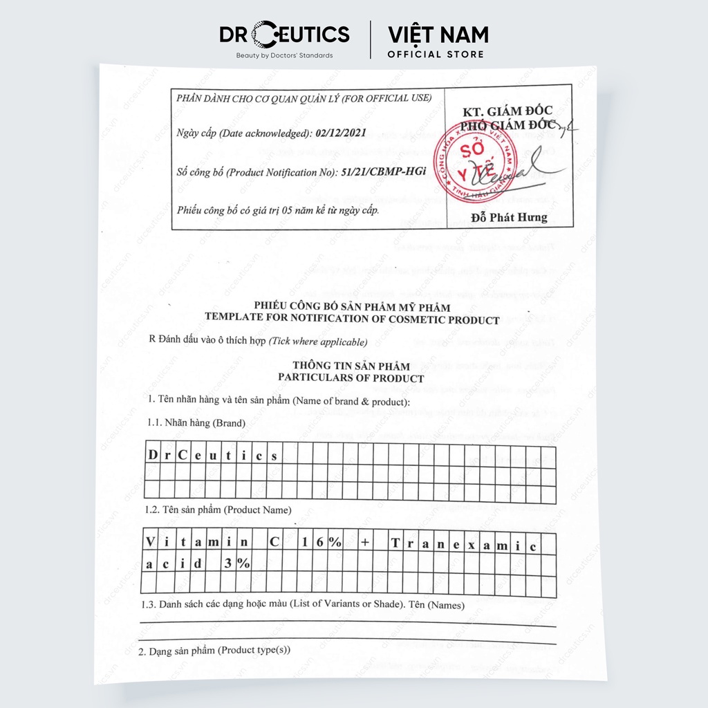 DrCeutics Serum VITAMIN C 16% + TRANEXAMIC ACID 3% Làm Sáng Da Mờ Thâm Sạm
