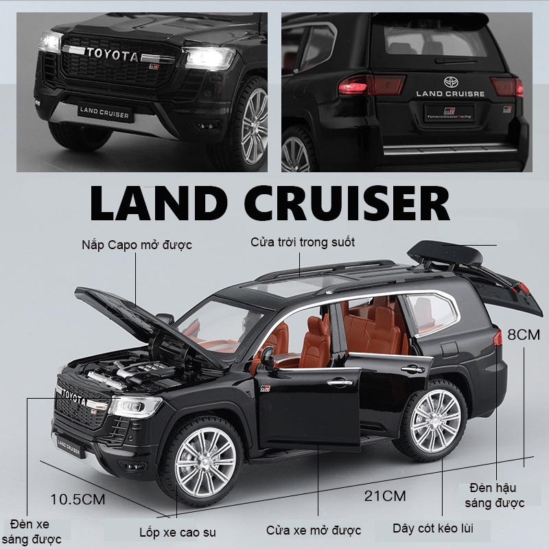 Mô hình xe ô tô Toyota LAND CRUISER GR sport 2022 tỷ lệ 1:24 thân hợp kim, mở full cửa có đèn âm thanh cót chạy đà