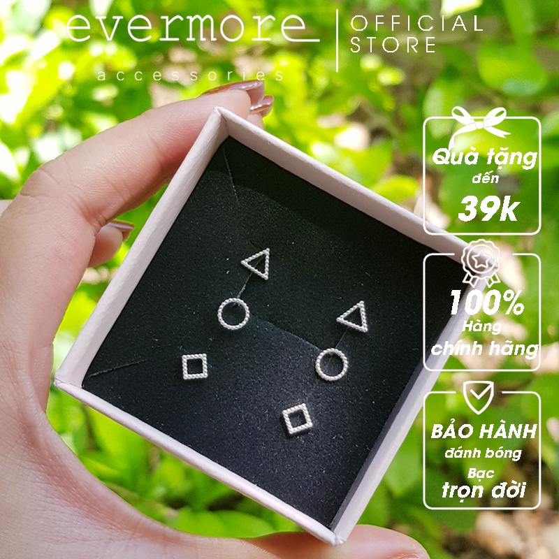 Bông tai bạc hình học EVERMORE, bông tai bạc đơn giản thanh lịch, minimalism - H048