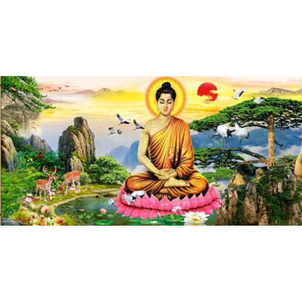 Tranh thêu chữ thập Phật thích ca thêu kín E176  cm