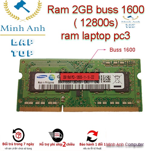 RAM Laptop 2G DDR3 cũ tháo máy Bus 1333 / Bus 10600s 8500s / (Ram Laptop PC3-2G cũ)