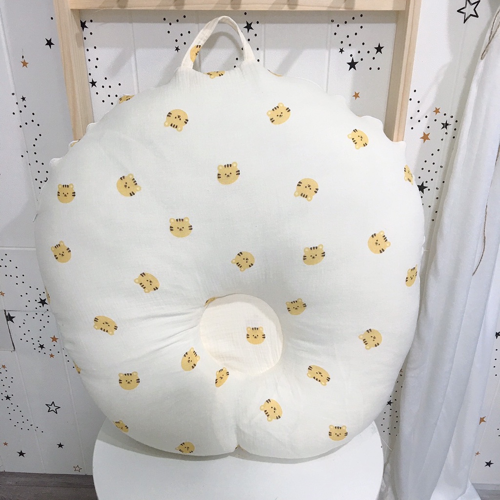 Combo chăn gối chăn ủ yếm khăn sữa xô muslin sơ sinh hổ vàng