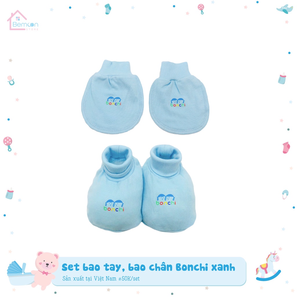 Phụ kiện sơ sinh BONCHI - 1 đôi bao tay + bao chân / 1 mũ sơ sinh ( newborn / sơ sinh )