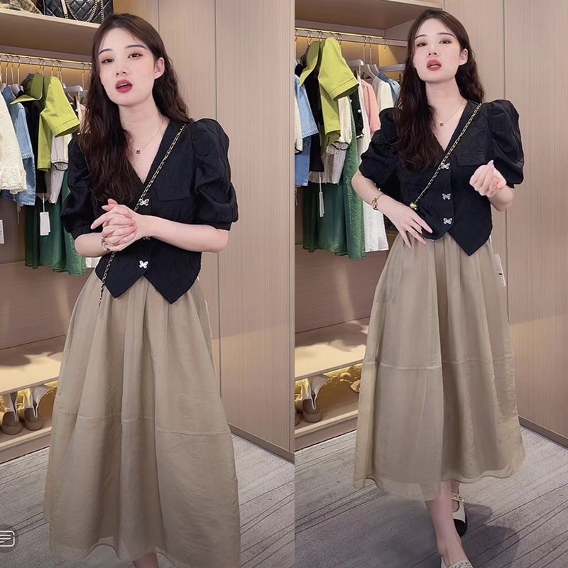 Áo Kiểu Tay Ngắn Phồng Cổ Chữ V Đính Nơ Thời Trang Dành Cho Nữ 2022 Amoi