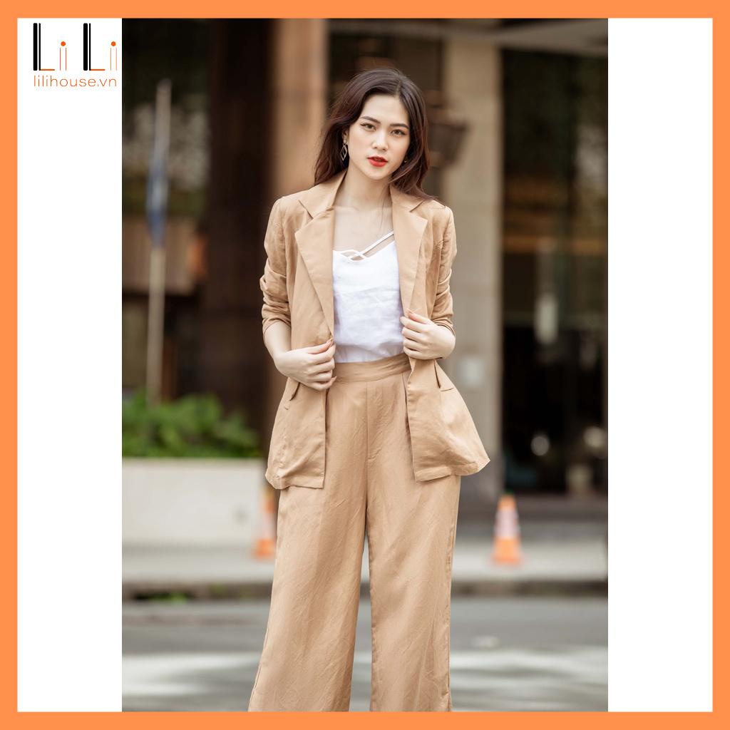 Set áo blazer vest nữ đẹp chất linen cao cấp công sở đẹp có bán kèm quần suông màu kaki | BigBuy360 - bigbuy360.vn
