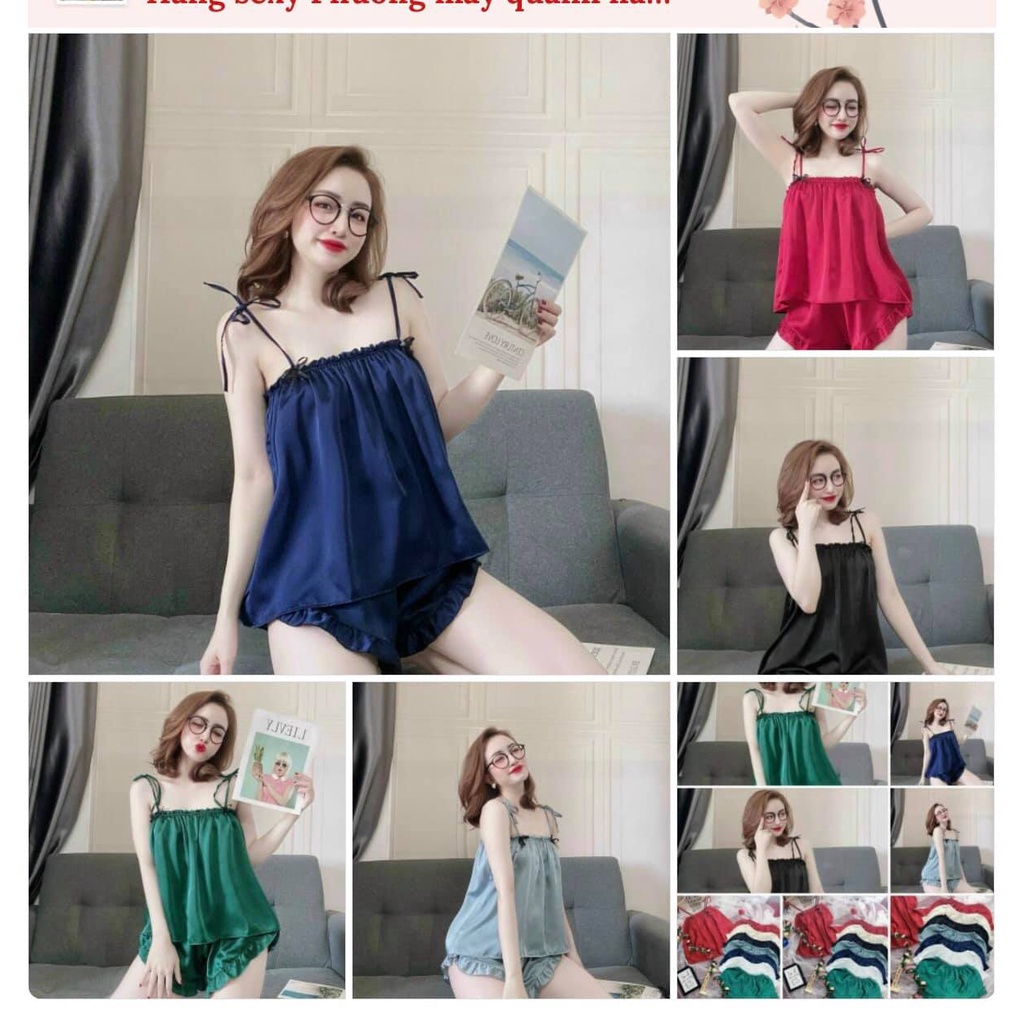 Đồ Ngủ Sexy Nữ, Bộ Ngủ Hai Dây Siêu Dễ Thương Chất vải Latin Cực Mát free size dưới 58kg