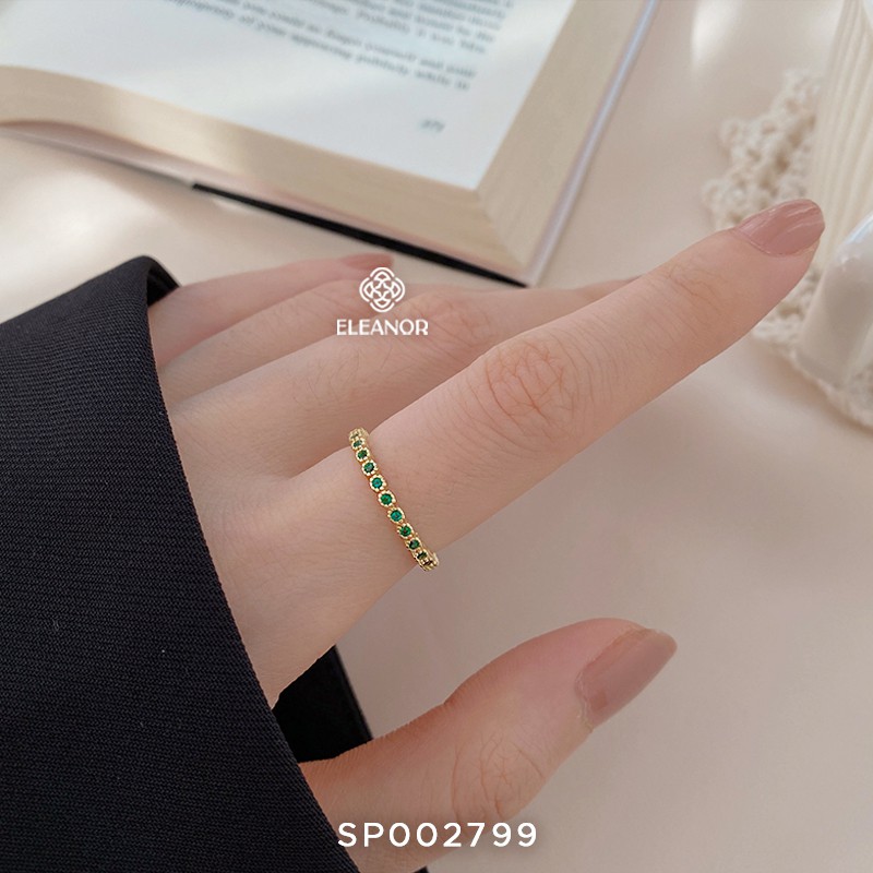 Nhẫn Bạc Eleanor Mạ Vàng 14K Đính Đá Xanh Mỏng Quý Phái SP002799
