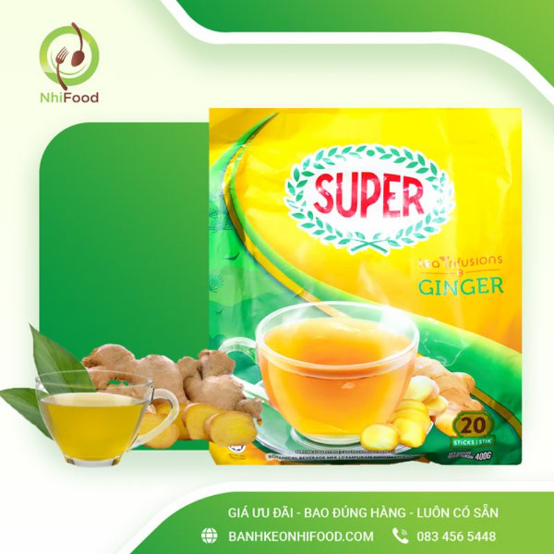 Trà Gừng Hoà Tan Super, Túi 20 Gói, Hàng Có  Sẵn