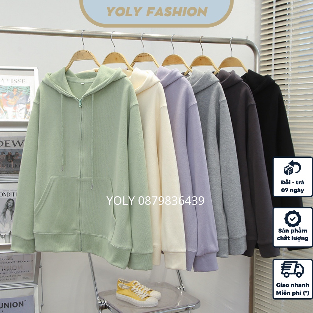 Áo Khoác Hoodie Trơn 5 Màu Nam Nữ Ulzzang, Áo Hoodie Khóa Zip.