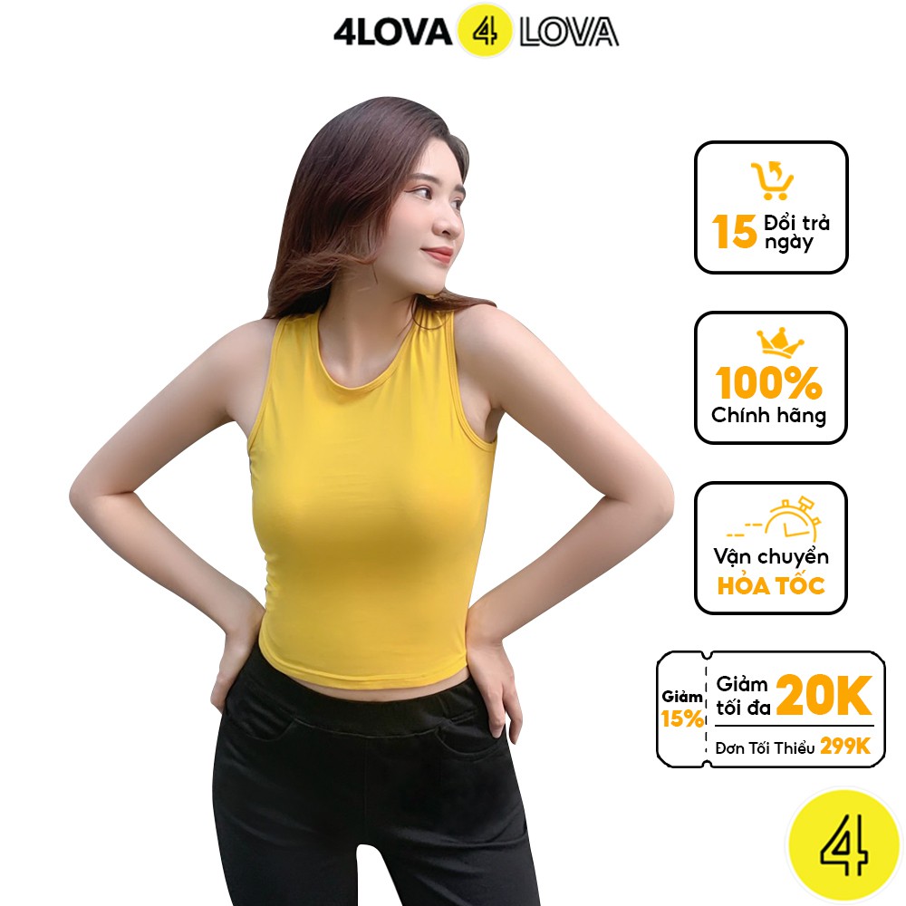 Áo croptop nữ ba lỗ 4LOVA kiểu ôm sát nách chất liệu cotton cao cấp thoáng mát, mềm mại