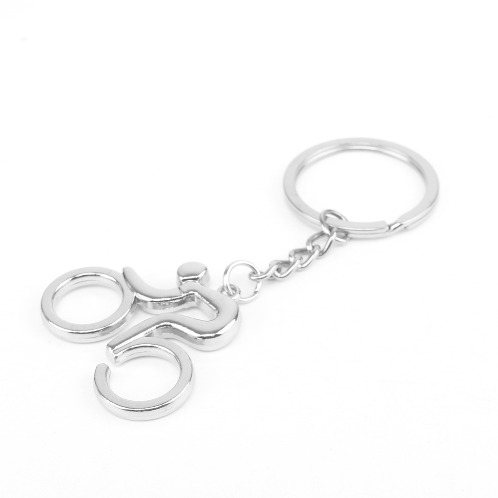 Móc khóa bằng kim loại màu bạc hình người chạy xe đạp độc đáo