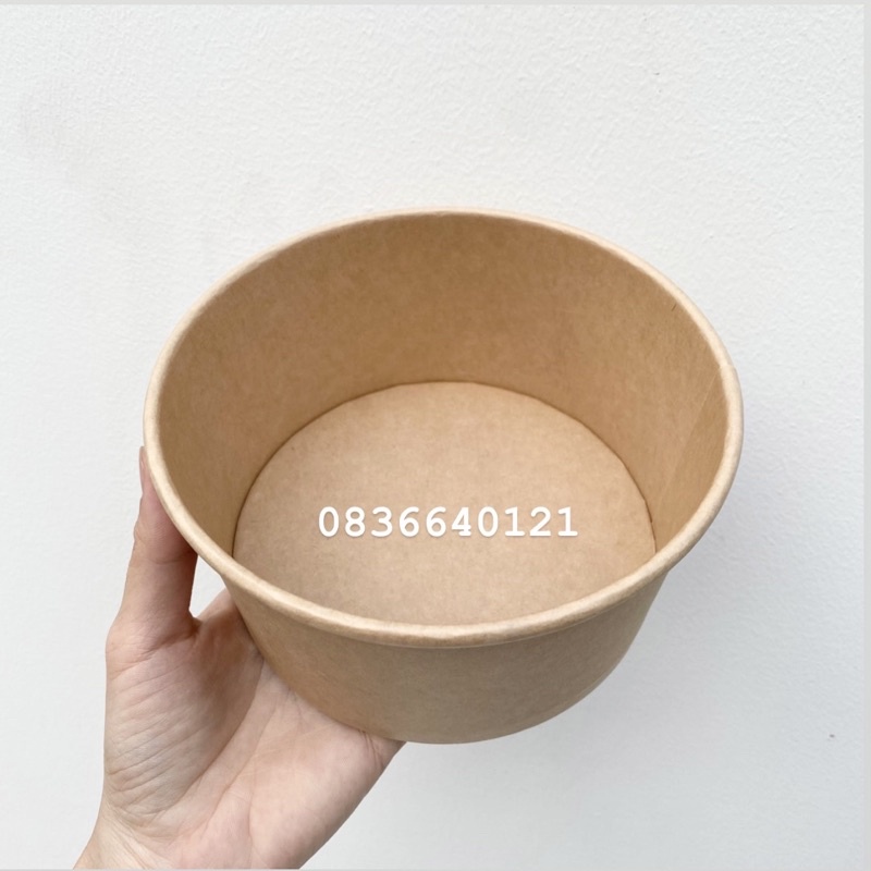50 Tô giấy Kraft size 750,1000ml kèm nắp PP/PET dùng 1 lần.
