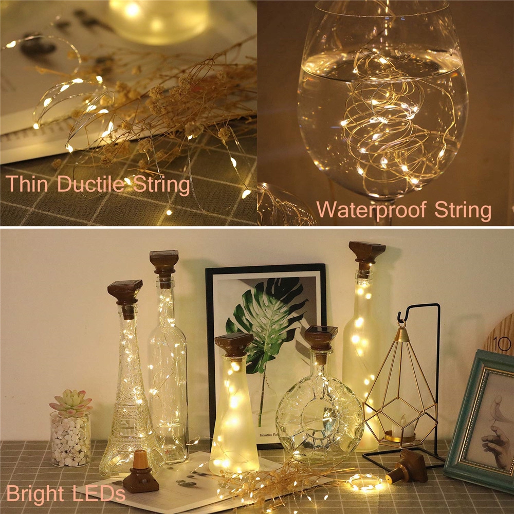 Dây đèn 10/20 bóng LED sử dụng năng lượng mặt trời lõi đồng để lọ trang trí giáng sinh/tiệc cưới