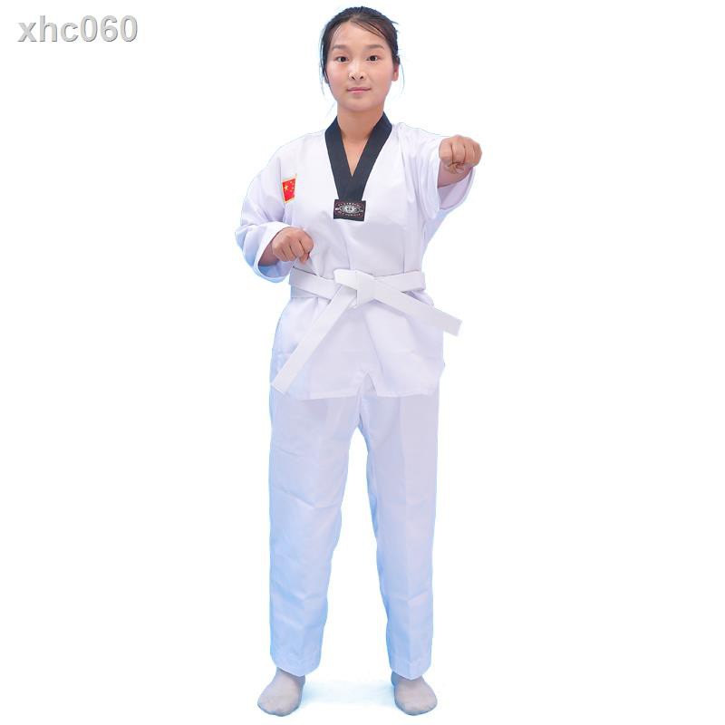 Đồng Phục Tập Võ Taekwondo Tay Dài Chất Liệu Cotton Dành Cho Người Lớn Và Trẻ Em