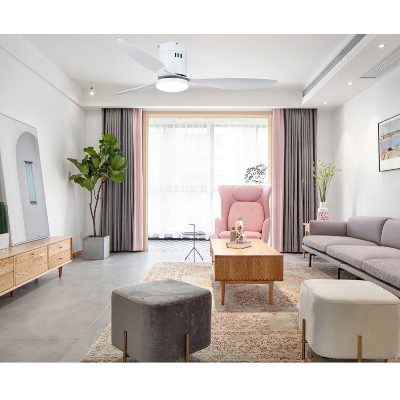 Quạt Trần 3 Cánh Hiện Đại Dành Cho Chung Cư Trần Thấp Decor Phòng Khách,Ngủ,Động Cơ Dc 6 Tốc Độ Đảo Chiều