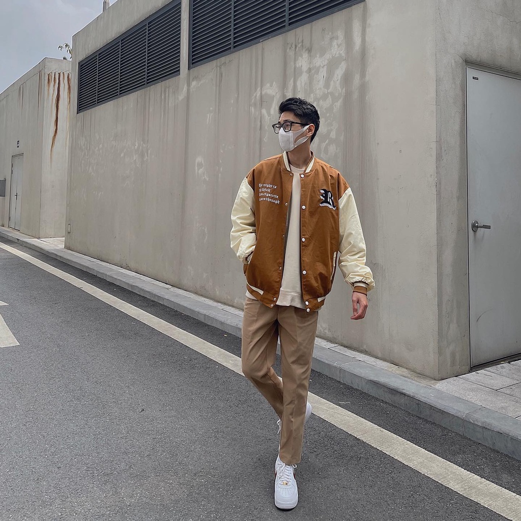 💕Áo khoác Bomber Kaki Họa Tiết Thêu Unisex Nam Nữ