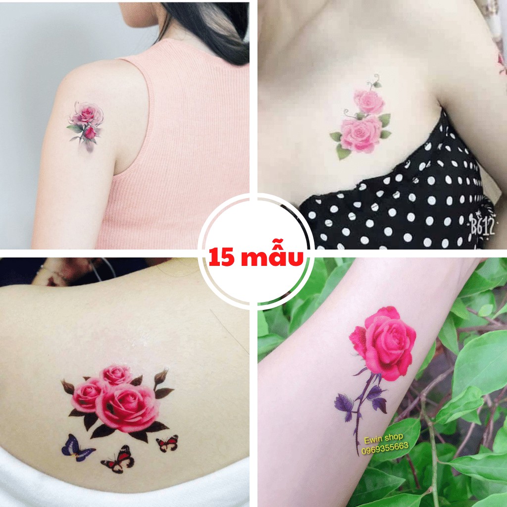 Hình xăm dán hoa hồng nhiều mẫu JULLY Tattoo chất, miếng dán chống nước an toàn bền đẹp, xăm tạm thời 15 ngày