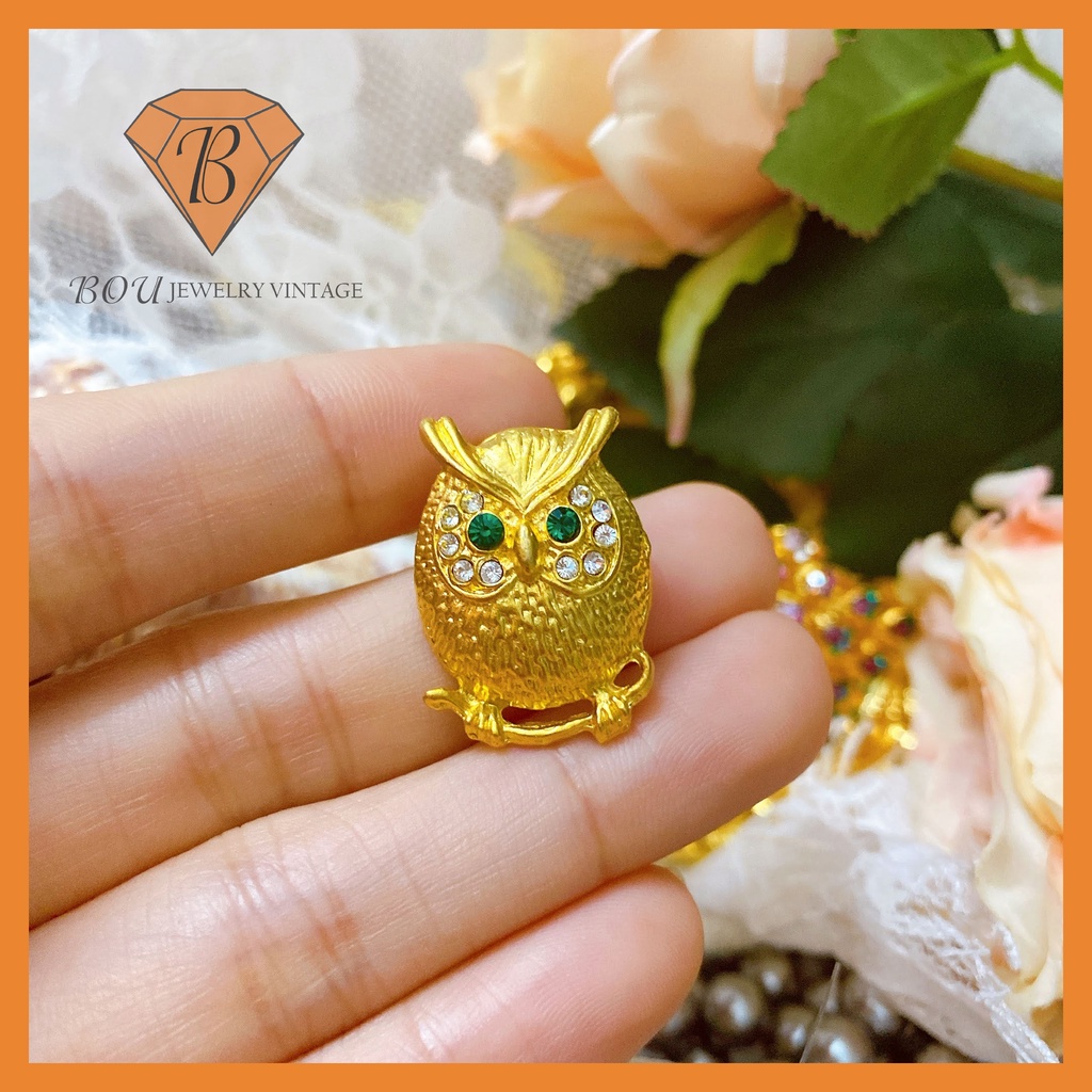 PIN CÀI ÁO HÌNH CHIM CÚ SECONDHAND TRANG SỨC SI NHẬT BẢN BOU JEWELRY VINTAGE MÃ CA219