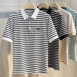 Áo thun polo kẻ ngang logo ong thêu phong cách Hàn,chất liệu cotton co giãn mềm mịn cao cấp