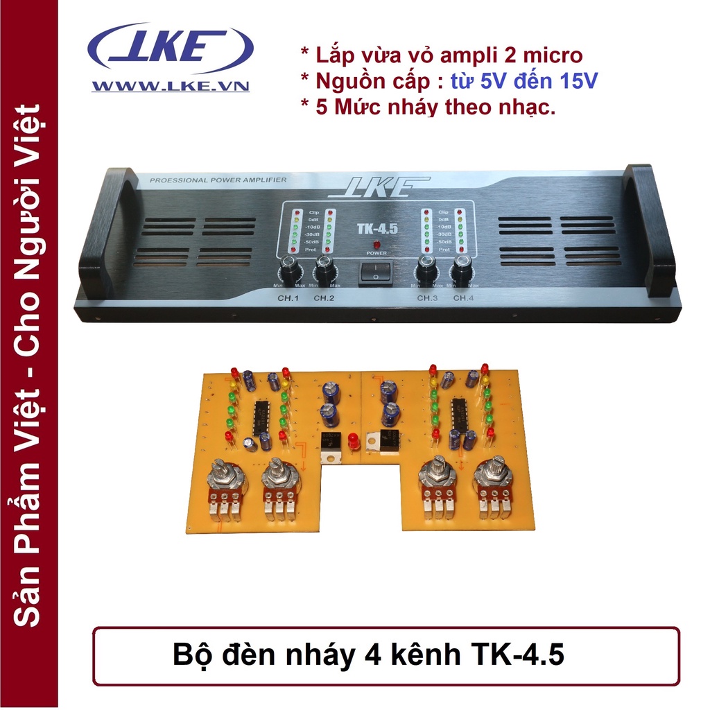 Mặt ampli kèm đèn nháy 4 kênh chế main 4CH TK-4.5 LKE