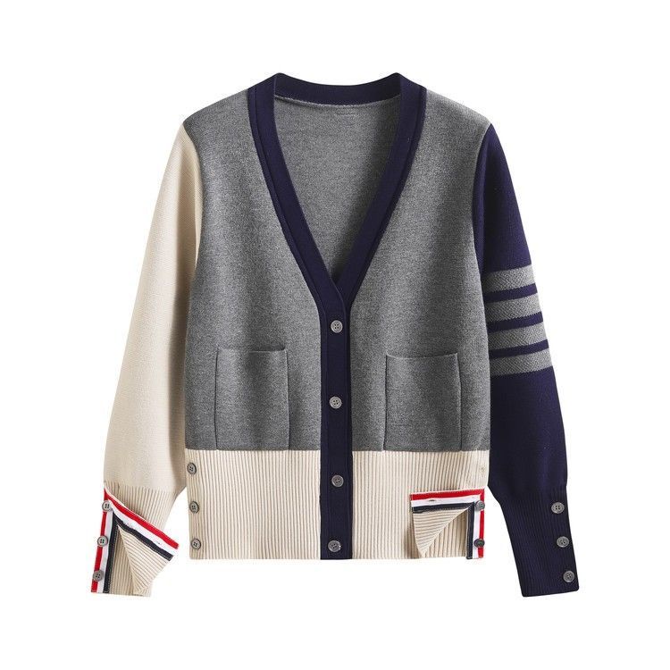 Áo Khoác Cardigan Dệt Kim Mỏng Bốn Thanh Cổ Chữ v Tay Dài Màu Sắc Cổ Điển Thời Trang Mùa Thu 2022 Dành Cho Bạn Nữ
