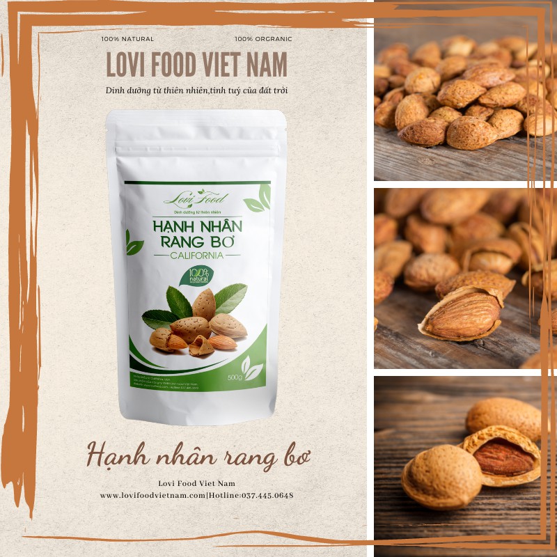 HẠNH NHÂN RANG BƠ MỸ - 500gram HẠT CAO CẤP nhập khẩu trực tiếp từ California Mỹ - Lovi Food Việt Nam