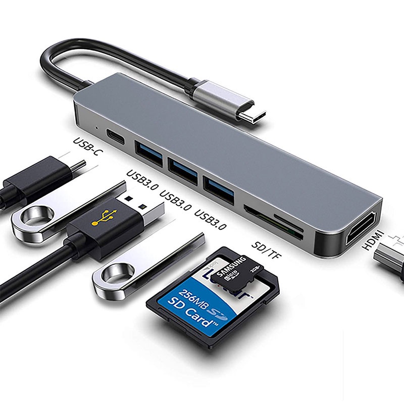 Trạm Sạc Nhanh 7 Trong 1 USB C Hub Type-C Sang HDMI 4K USB3.0 5Gbps PD Đầu Đọc Thẻ SD / TF Cho Laptop / Máy Tính Bảng / Điện Thoại