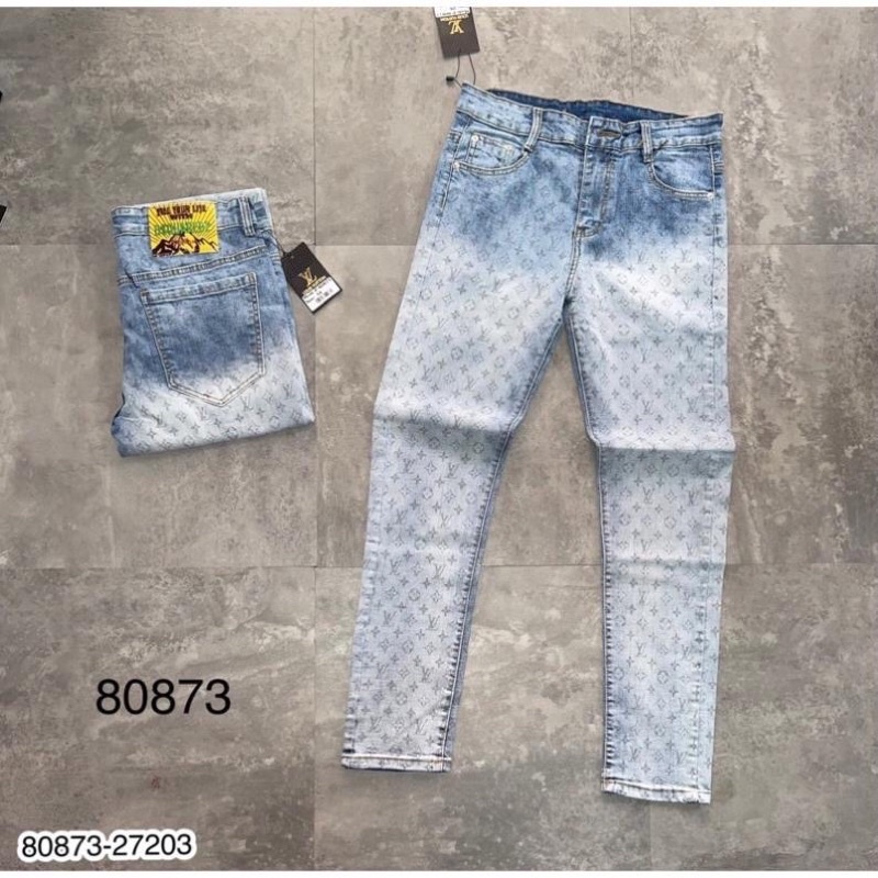 Quần Jean Nam LV Loang Xanh Logo Cực Chất - Quần Bò Nam LV Hot Trend