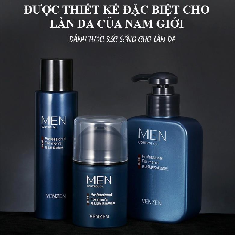 Bộ 3 mỹ phẩm chăm sóc da cho nam, sữa rửa mặt - Toner + kem dưỡng ẩm Veze 2022