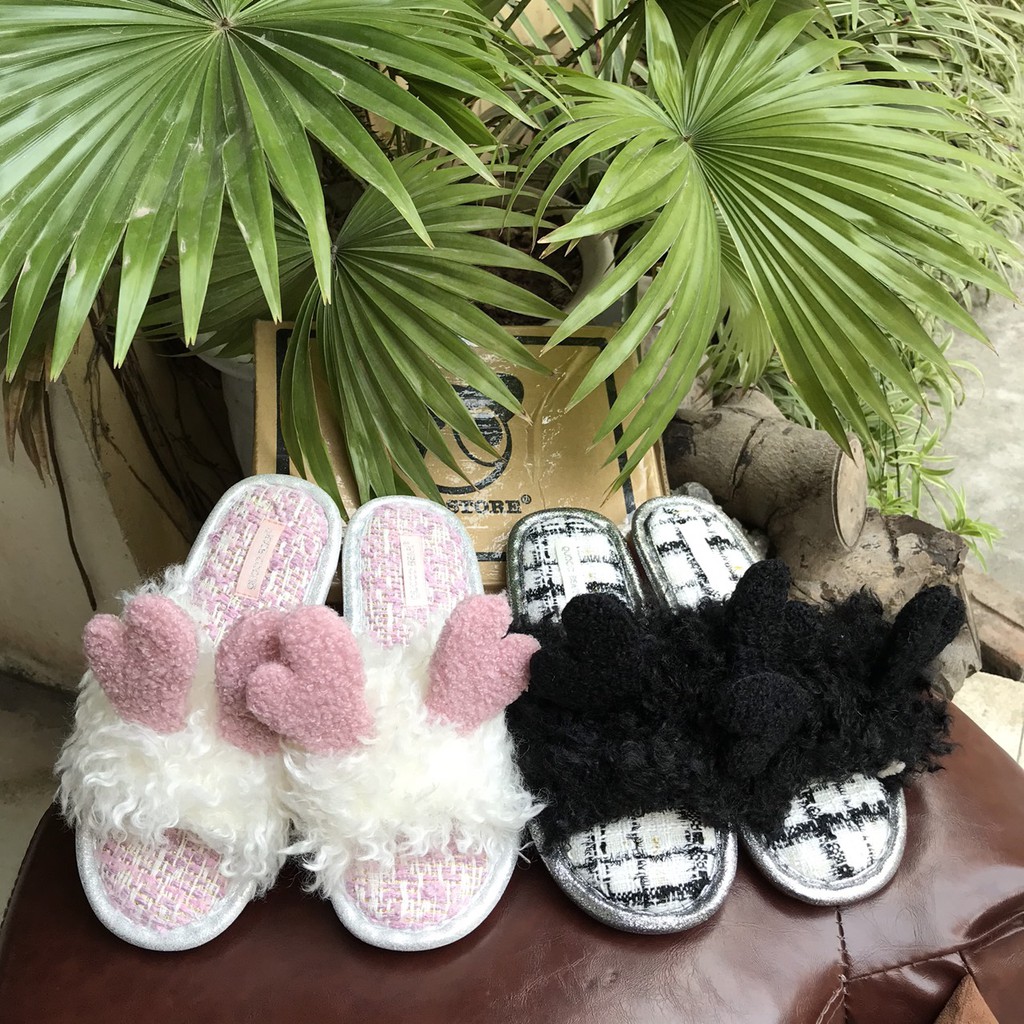 Dép Lông Cừu QUOCO BEAR xuất Hàn cao cấp, Dép bông đi trong nhà Moki Mart
