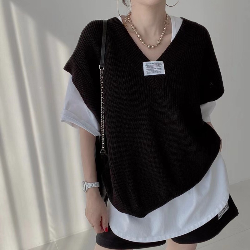 [Augustcloth] Áo len cổ chữ V rộng ngắn tay phong cách Hàn Quốc