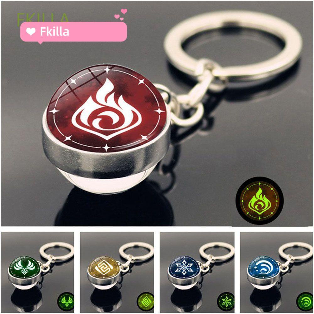 Móc khóa kiểu quả cầu phát quang hai mặt thủy tinh phong cách Genshin Impact Eye of God