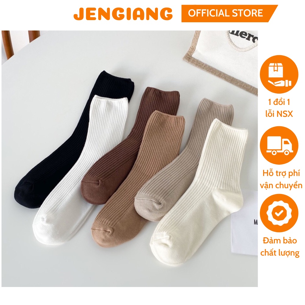 Tất vớ cổ cao nữ Jengiang chất liệu len tăm màu trơn phong cách Hàn Quốc mã T402
