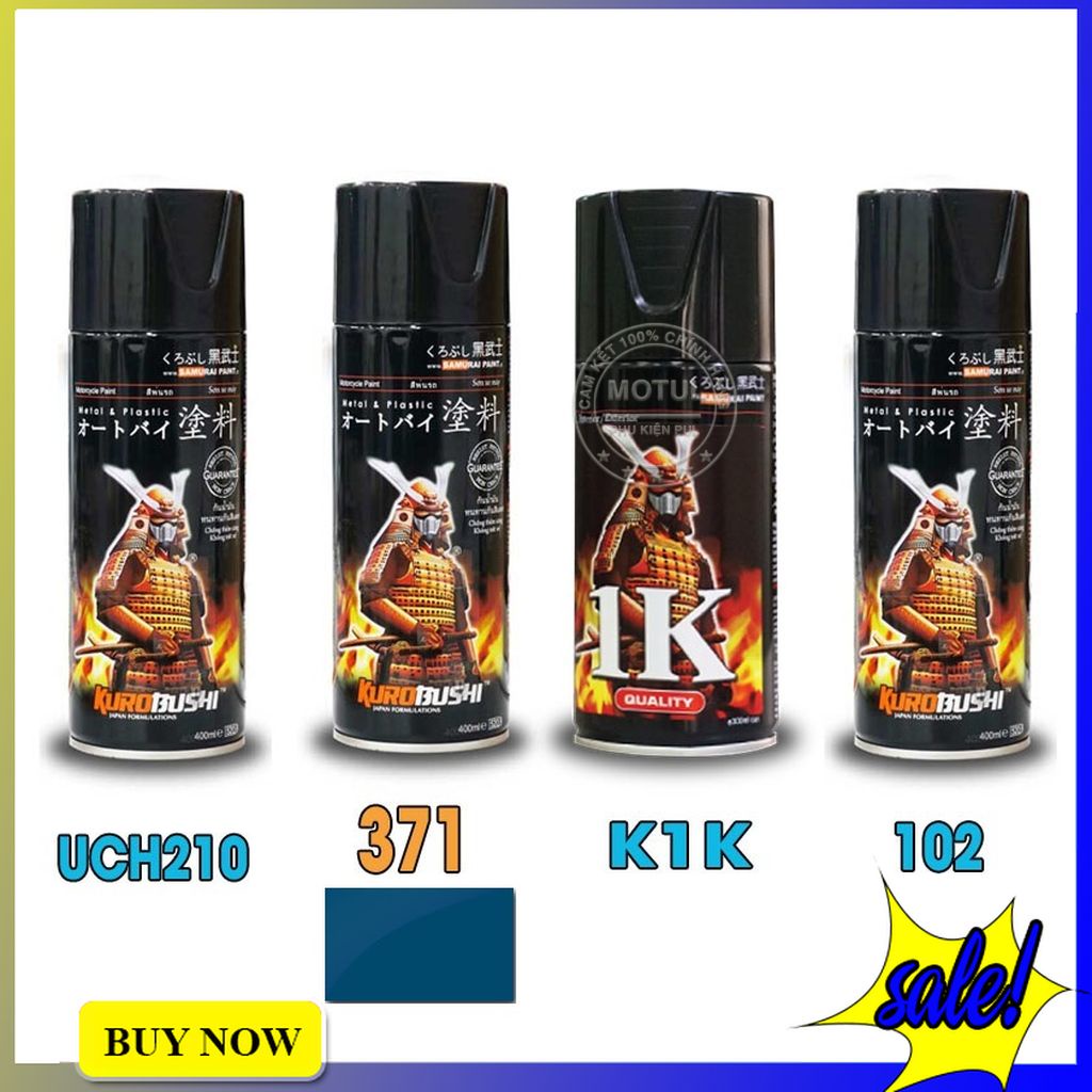 Combo 4 sơn xịt Samurai màu xanh dương nhạt (gồm 371 - UCH210 - 2/102 - K1K - Giấy nhám P800)