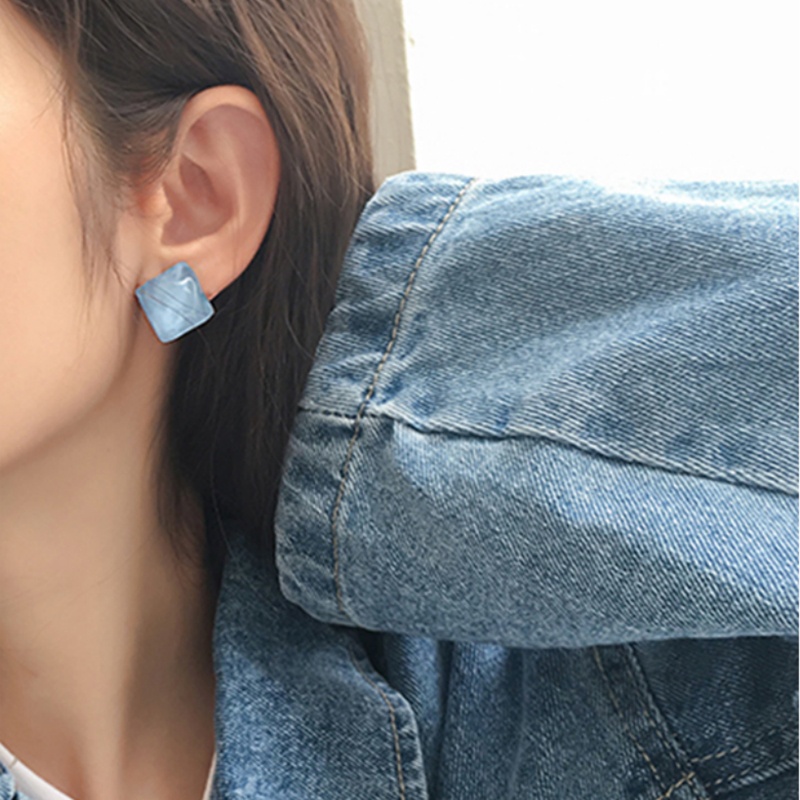 Phụ Kiện Bông Tai acrylic Hình Gợn Sóng Nước Hình Vuông Kiểu Hàn Quốc Cho Nữ Sinh Hàng Ngày