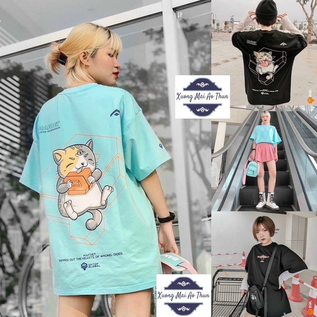 Áo phông form rộng tay lỡ unisex - Áo thun hình chú mèo và cục phô mai in siêu chất - Sỉ áo thun số lượng lớn