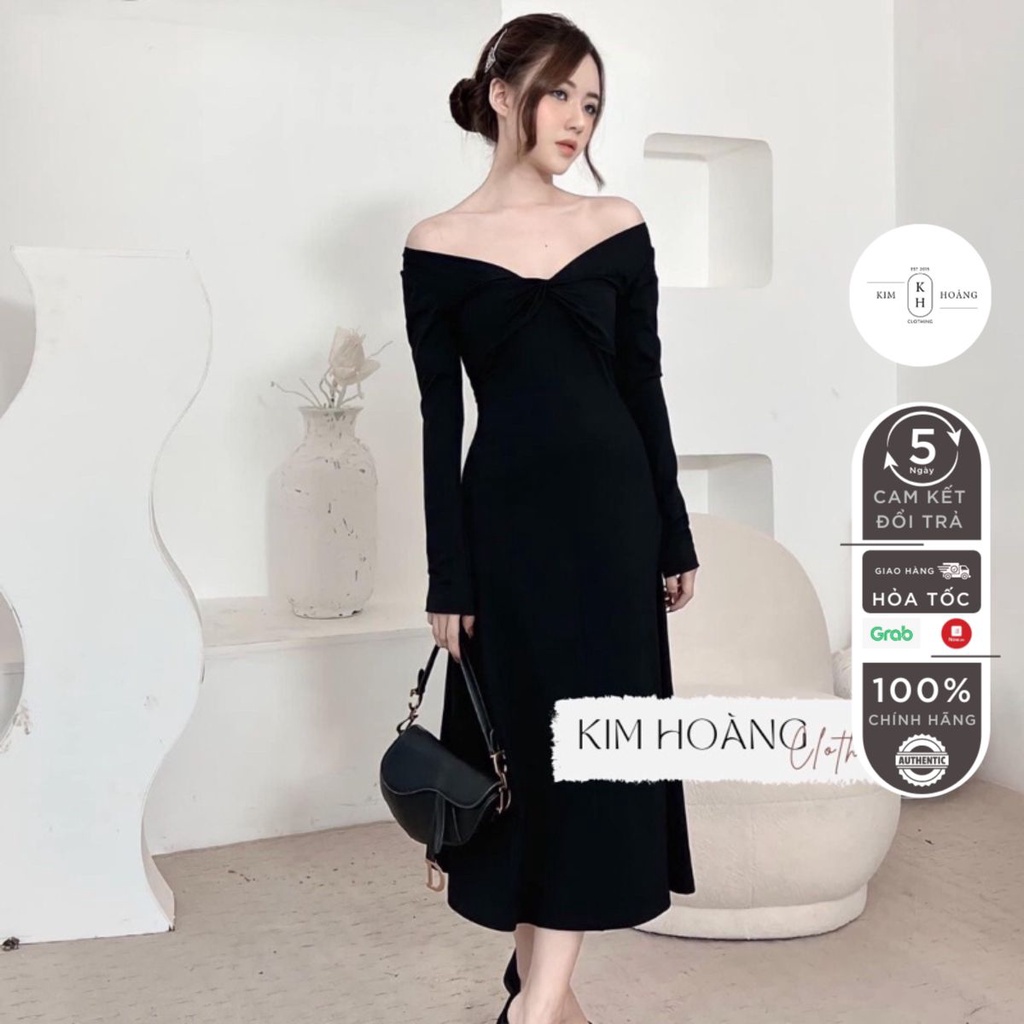 Đầm dáng dài mặc 2 kiểu Kim Hoàng, vải umi dày dặn, dãn 2 chiều, khoét lưng sexy