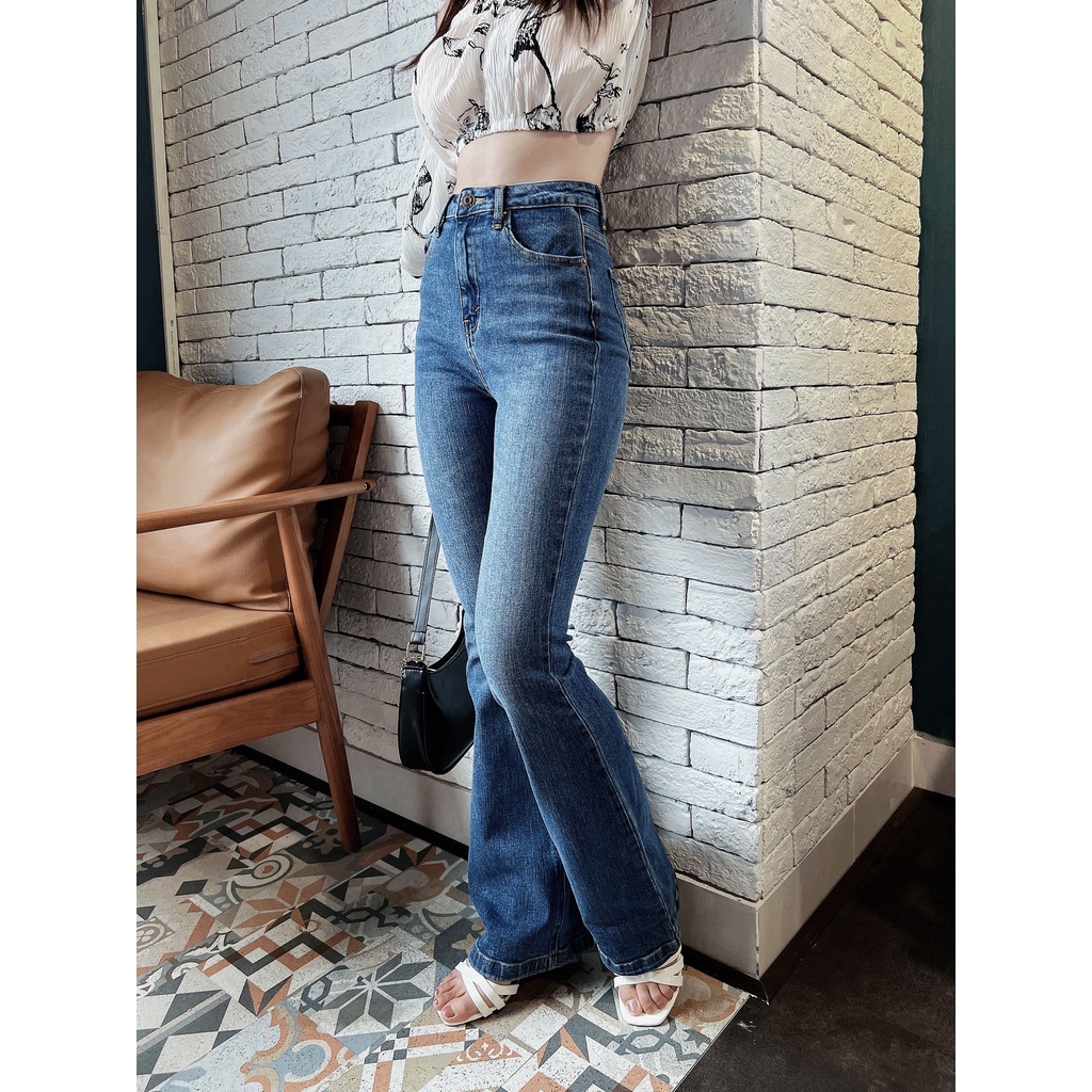 Quần jeans ống loe dáng dài 105cm vải xuất dư HQJeans tôn dáng HQ51