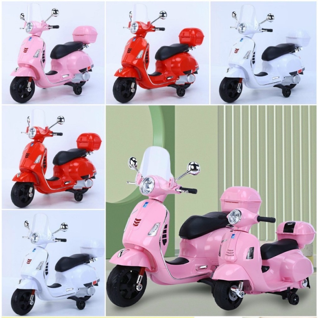 Xe máy Vespa có kính chắn gió và cốp, hộp để đồ chơi cho bé BABY PLAZA Q628 (Q618 V2)