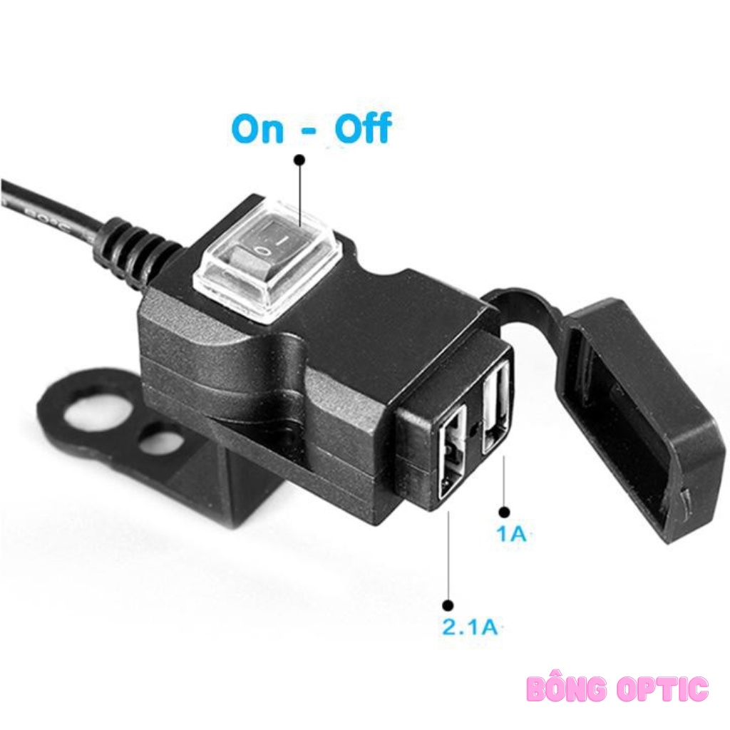 [HCM] Sac dien thoai xe may Sạc Điện Thoại Trên moto Xe Máy 2 cổng nhỏ gọn (Đen)