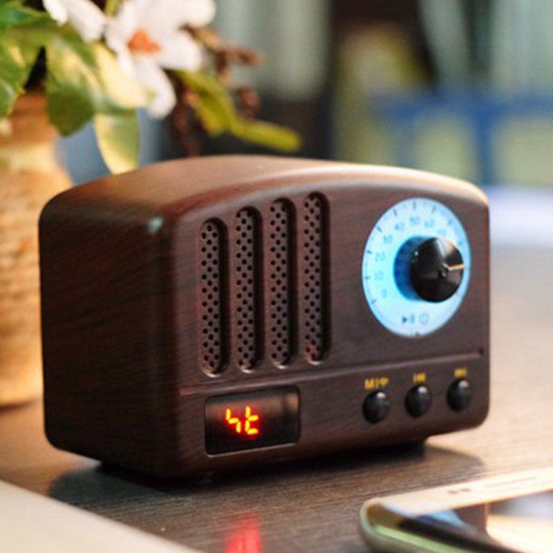 Loa Bluetooth Kiêm Đài FM Mini Phong Cách Cổ Điển Màu Sắc Gỗ